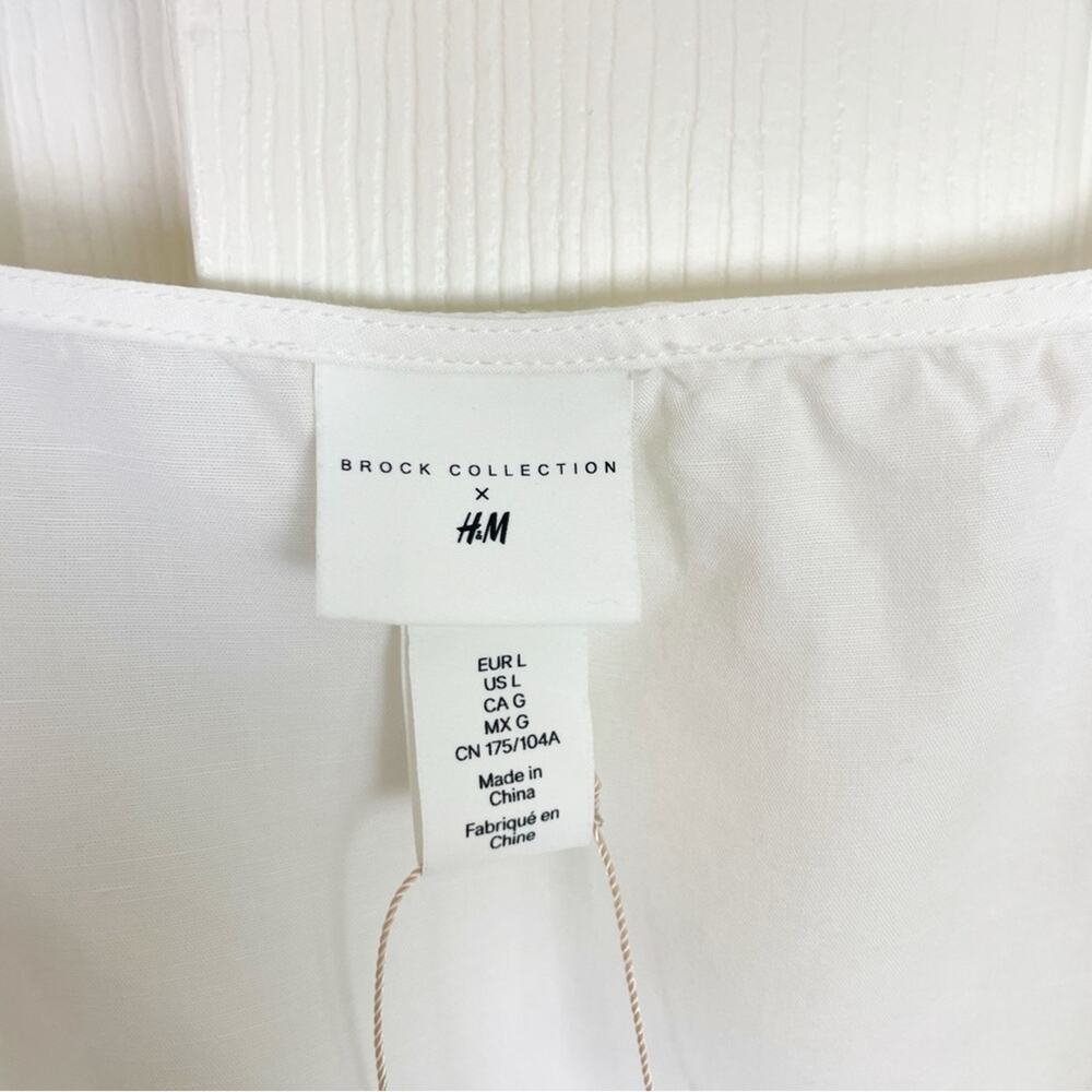 Brock Collection x H&M Tie Front Ivory Blouse Linen Blend 3/4 Sleeve NWOT Sz L - Picture 9 of 10